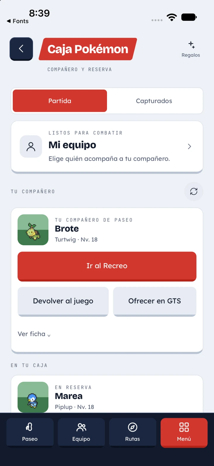 Caja de Pokémon encontrados durante los paseos, listos para enviar al juego