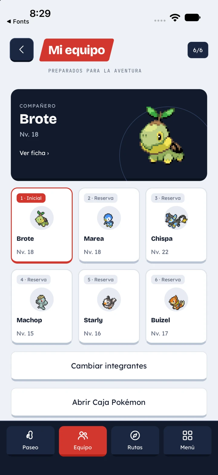 Organización del equipo de seis Pokémon
