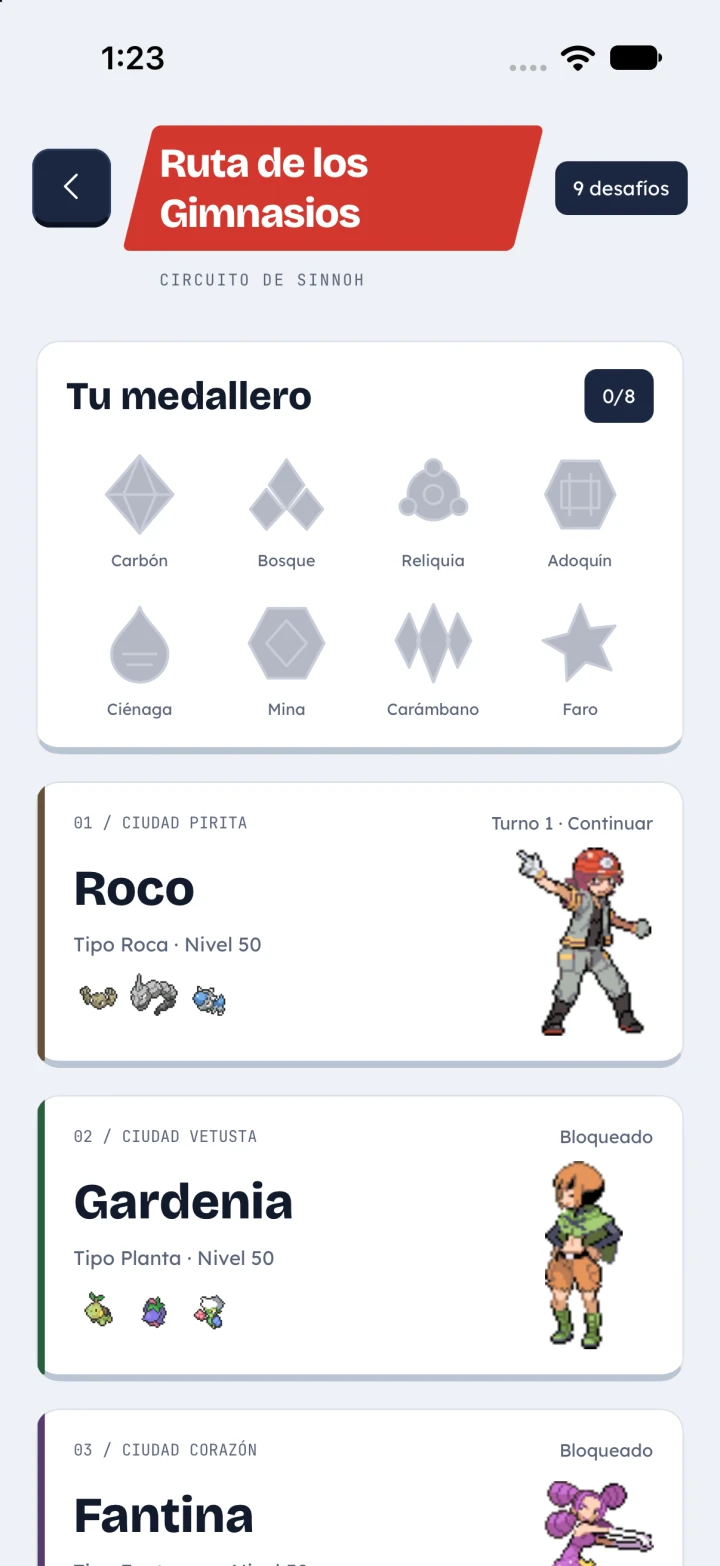 Medallero de ocho insignias y desafíos de Roco y Gardenia en la app